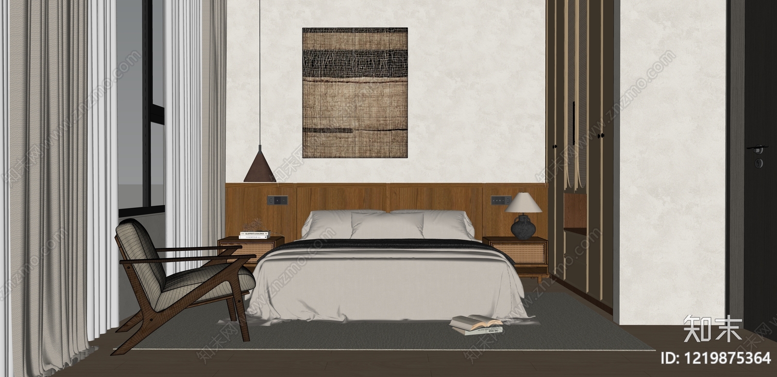 侘寂家居卧室SU模型下载【ID:1219875364】