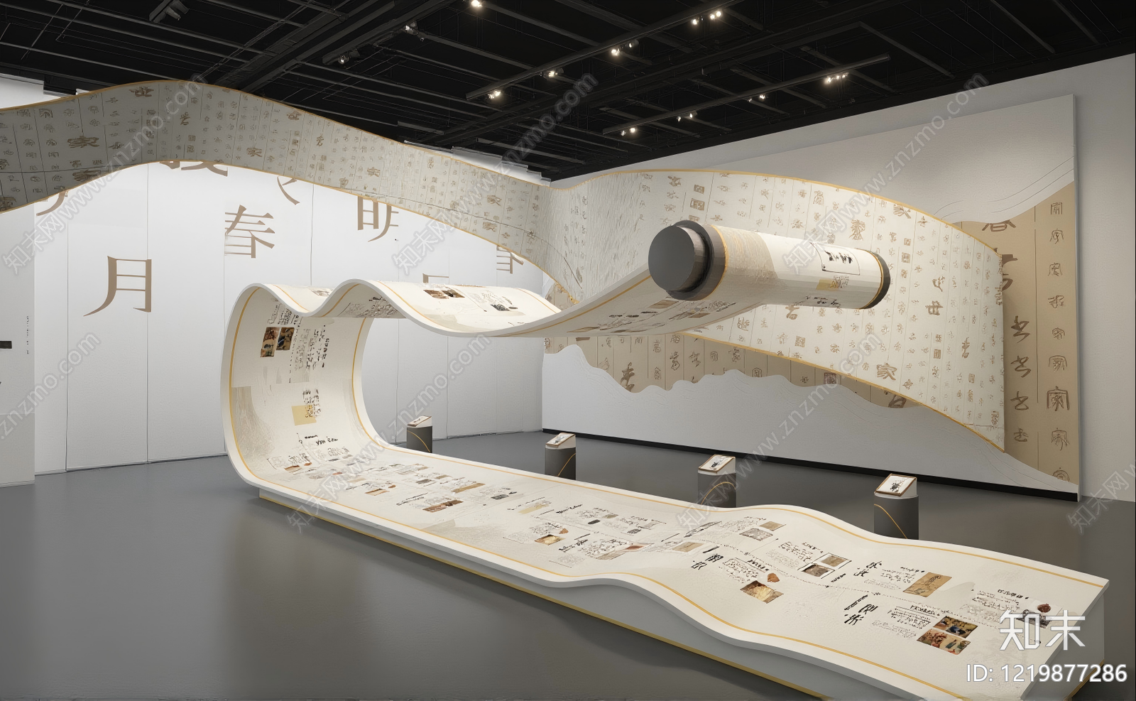 新中式艺术展厅SU模型下载【ID:1219877286】