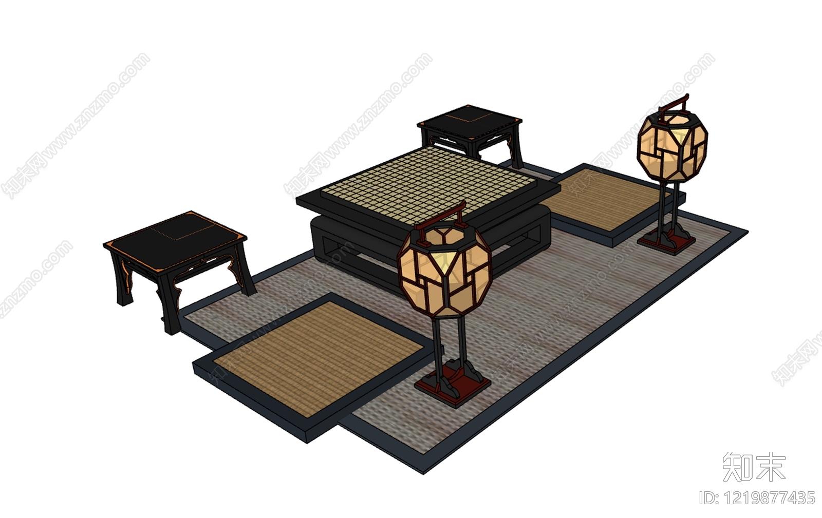 新中式休闲桌椅SU模型下载【ID:1219877435】
