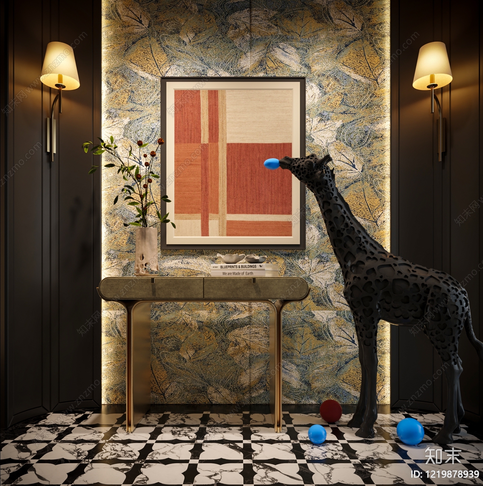 现代轻奢玄关3D模型下载【ID:1219878939】