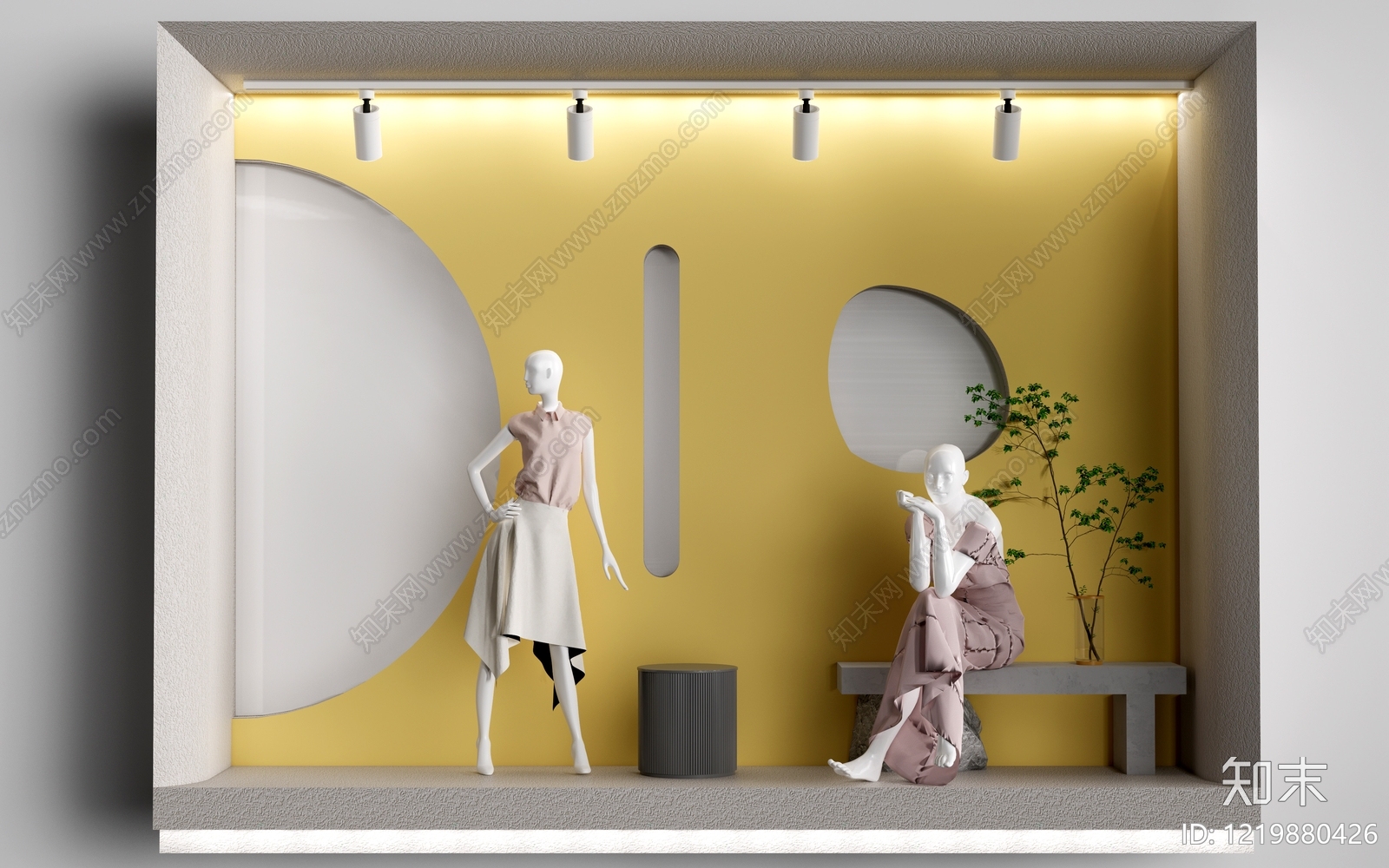 极简主义服装展厅3D模型渲染效果图