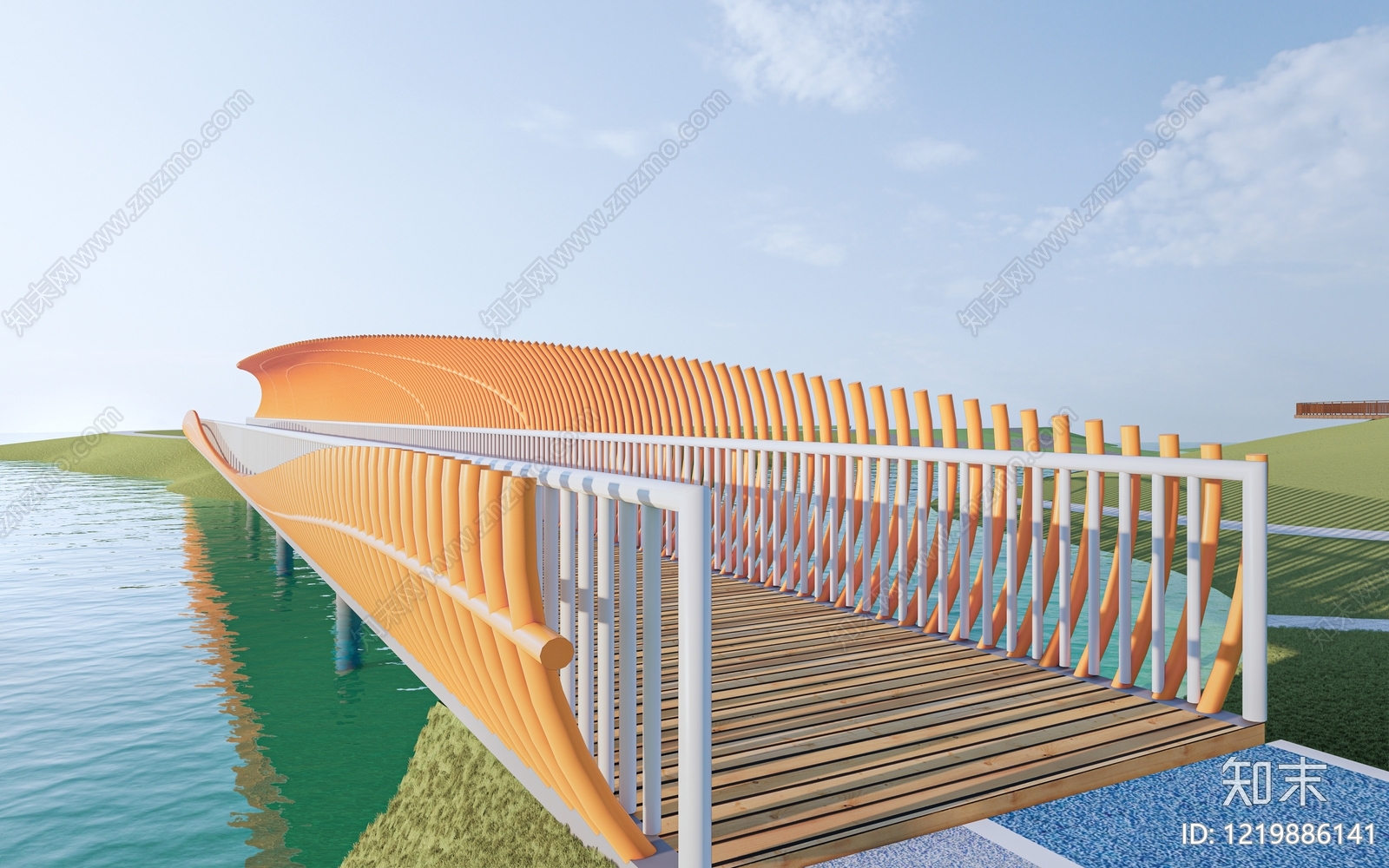 现代主义景观桥3D模型渲染效果图