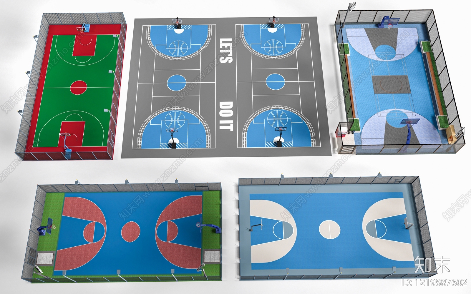 极简主义篮球场3D模型渲染效果图