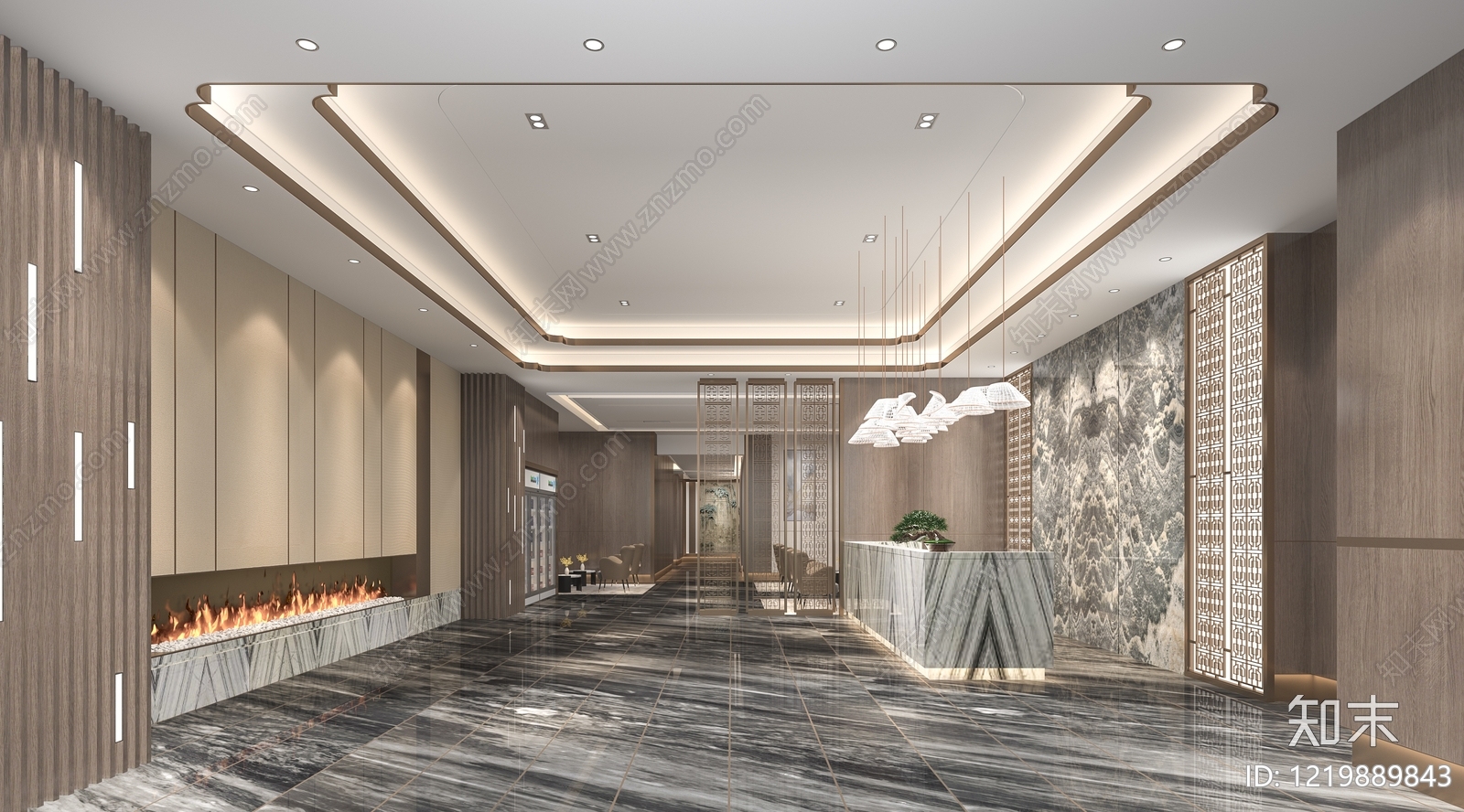 新中式酒店大堂3D模型下载【ID:1219889843】