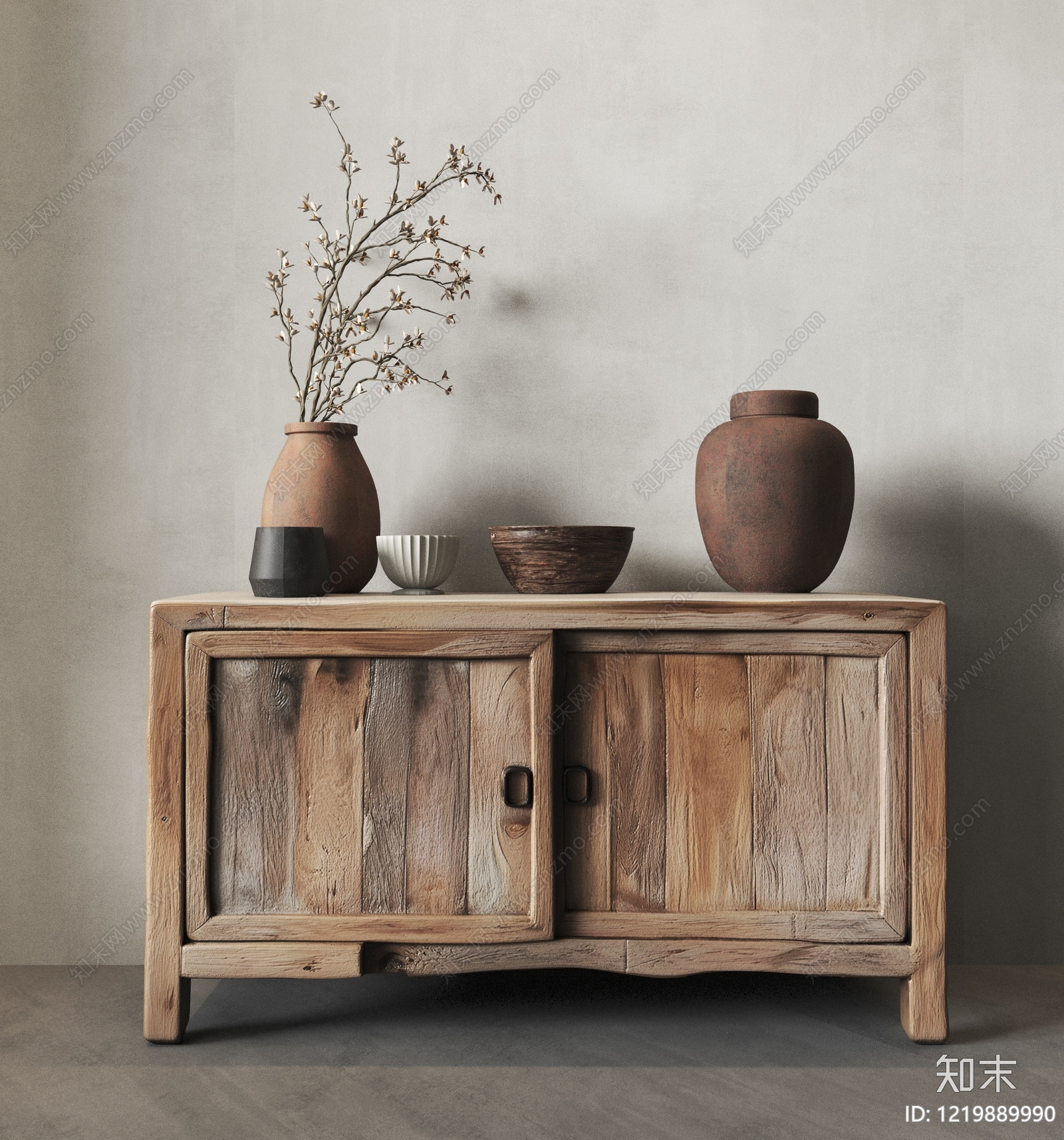 侘寂餐边柜SU模型下载【ID:1219889990】