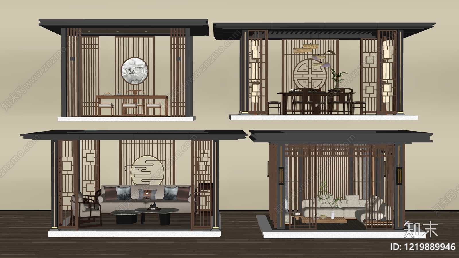 新中式亭子SU模型下载【ID:1219889946】