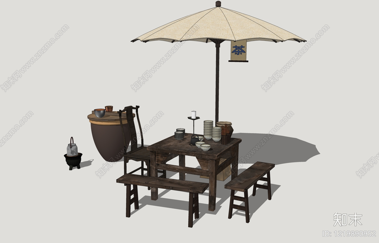 中式户外桌椅SU模型下载【ID:1219890952】