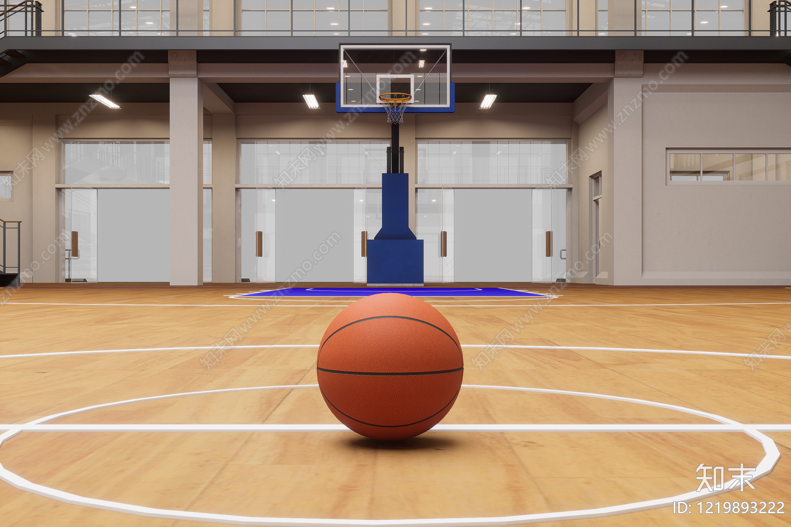 现代简约篮球场3D模型渲染效果图
