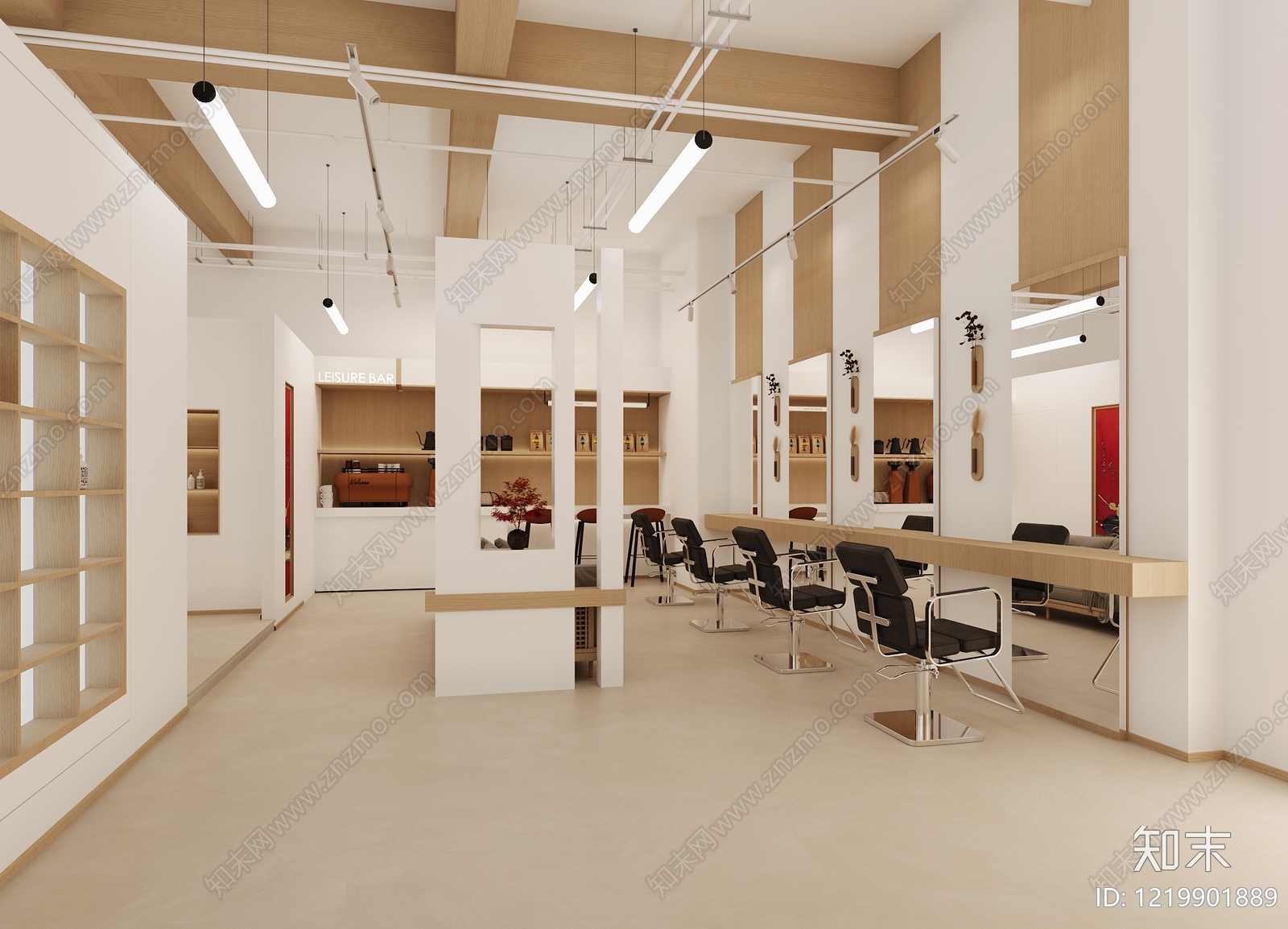 奶油风美发店3D模型渲染效果图