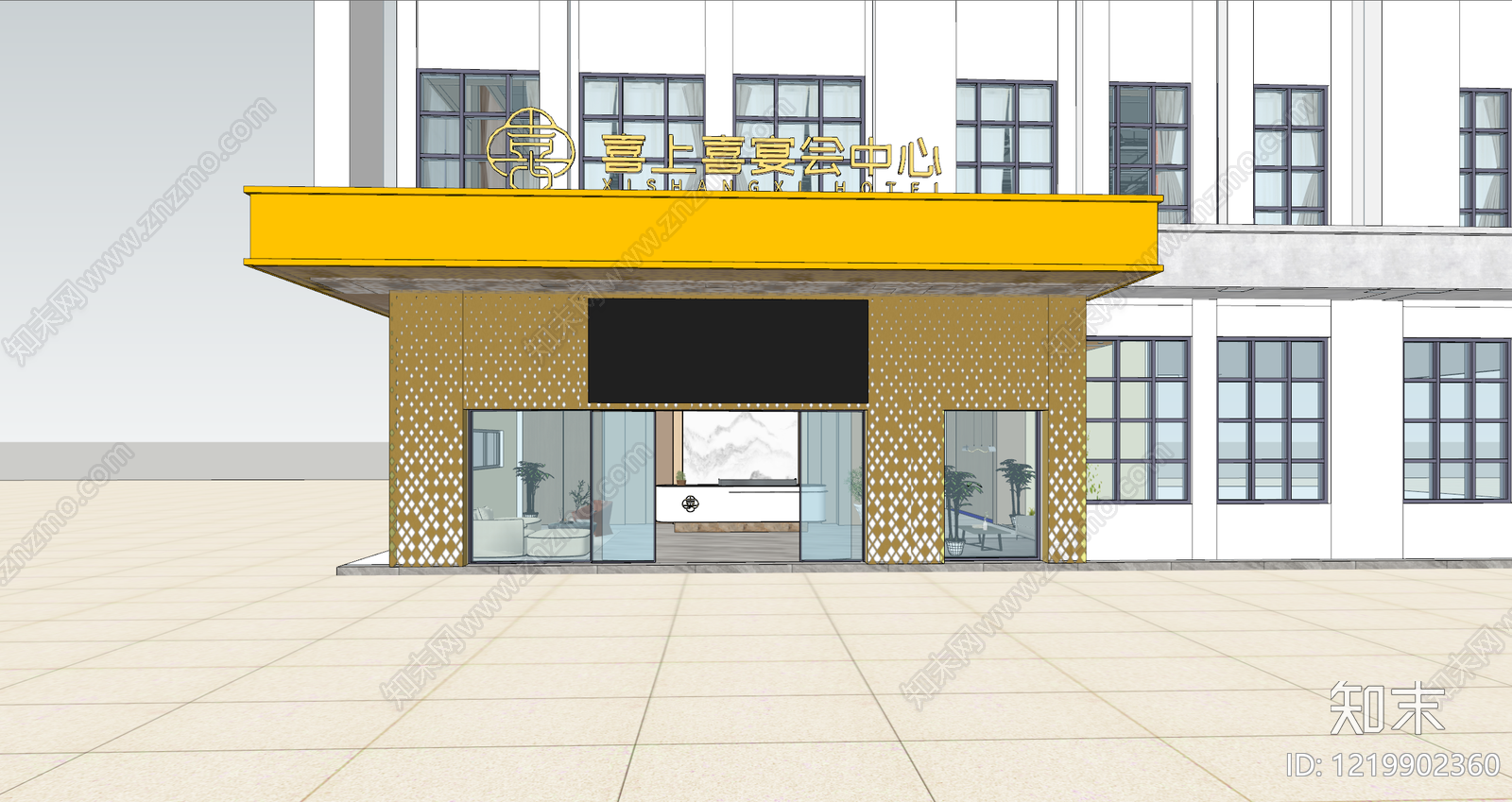 新中式酒店入口SU模型下载【ID:1219902360】