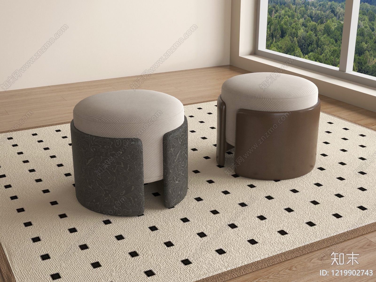 现代简约沙发凳3D模型下载【ID:1219902743】