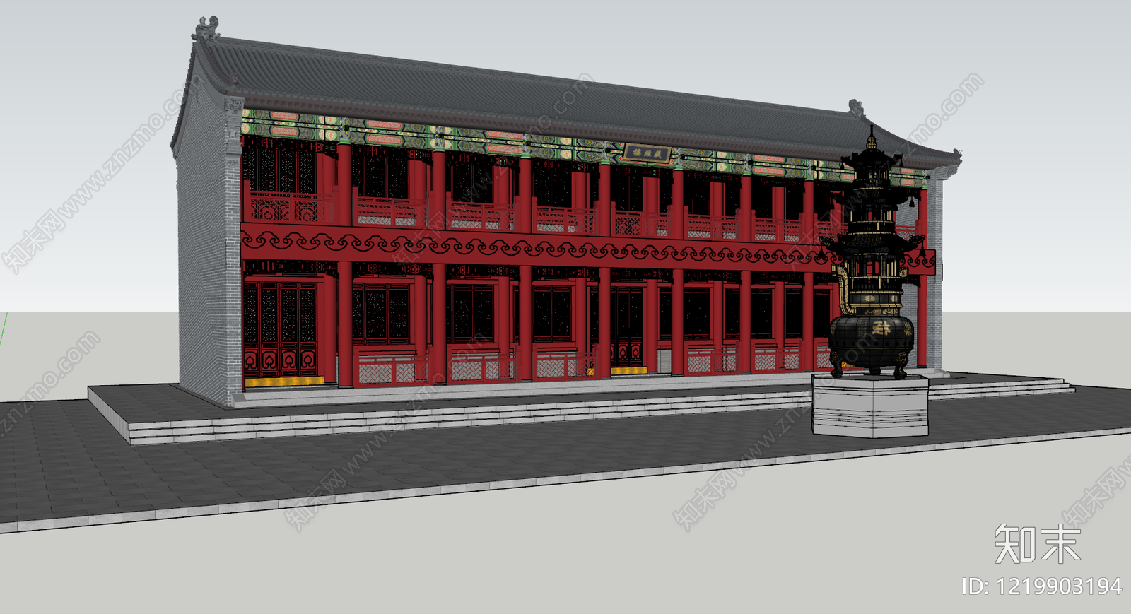 中式寺庙建筑SU模型下载【ID:1219903194】