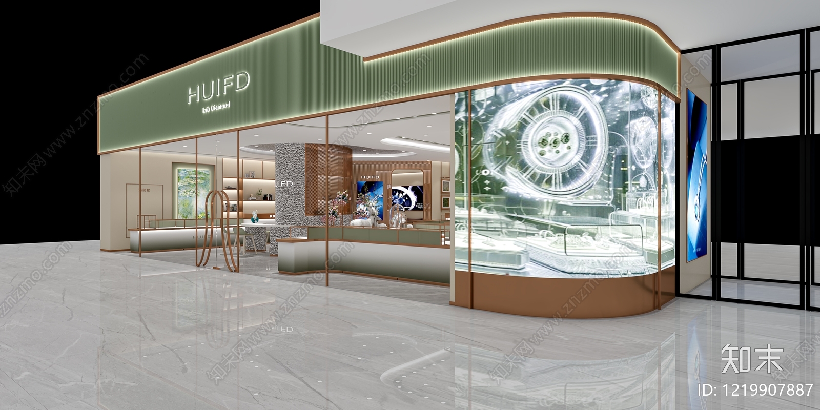 现代轻奢珠宝店3D模型渲染效果图