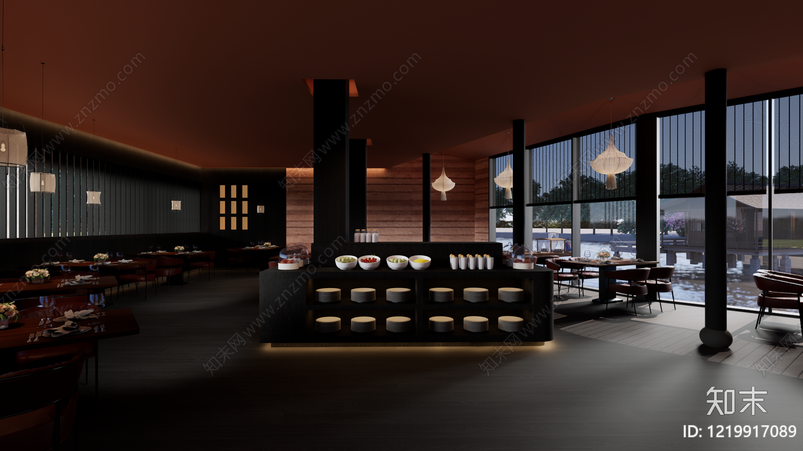 新中式茶餐厅SU模型下载【ID:1219917089】