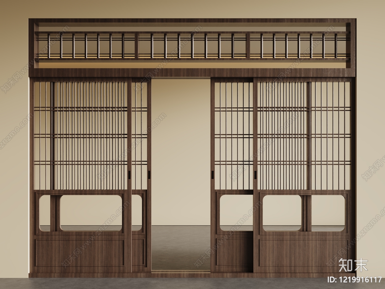 日式推拉门3D模型渲染效果图