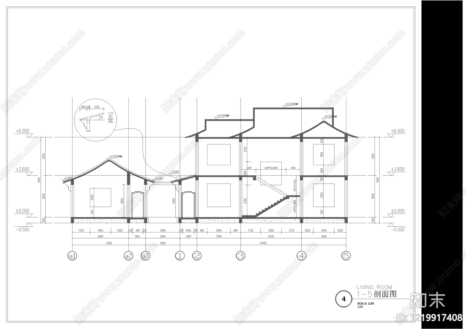 别墅建筑cad施工图下载【ID:1219917408】