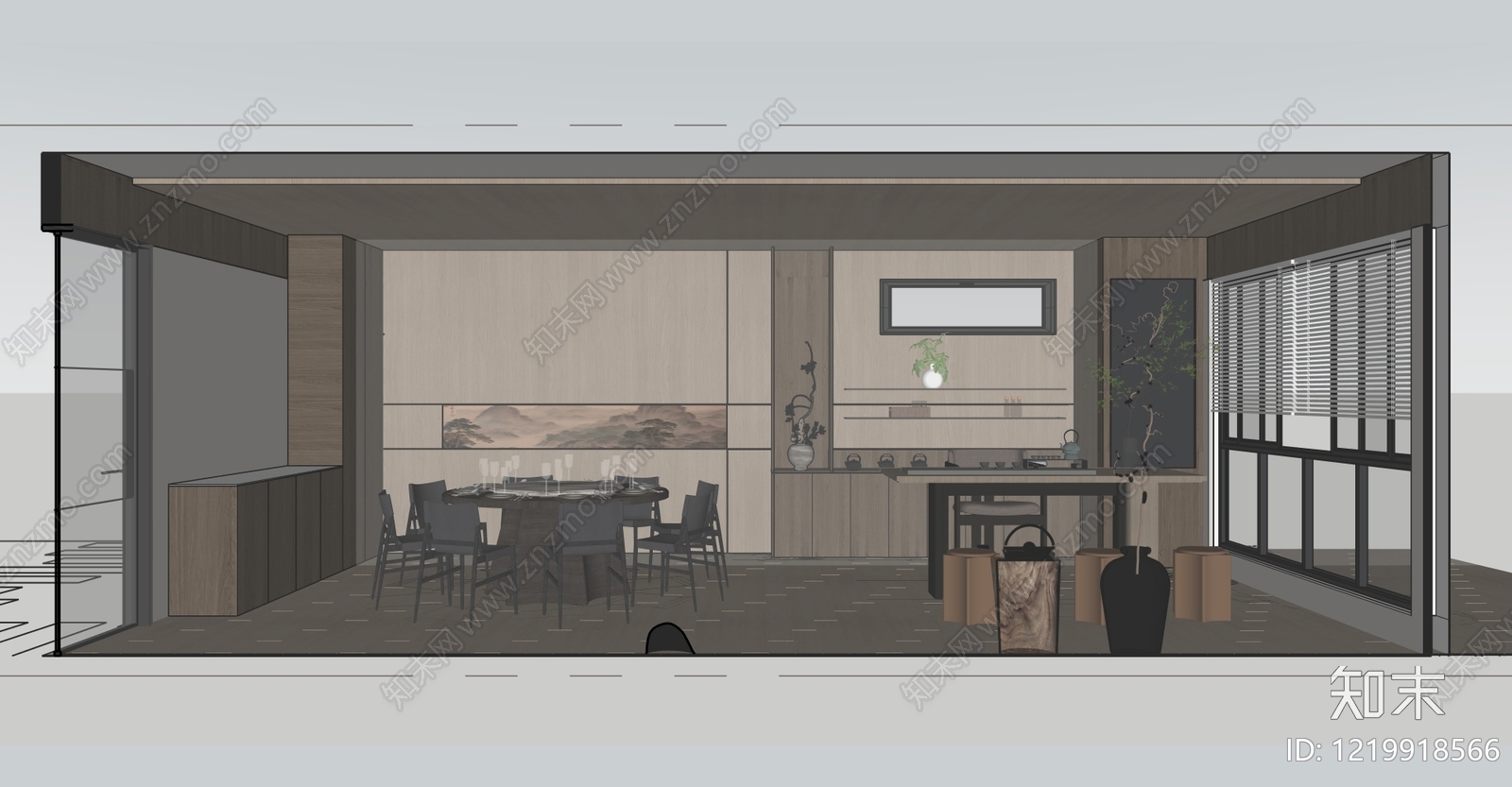 新中式包厢SU模型下载【ID:1219918566】