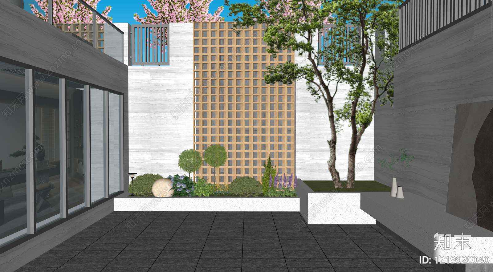 现代简约别墅庭院SU模型下载【ID:1219920040】