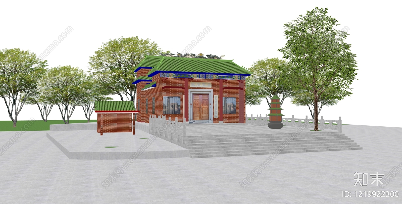 新中式寺庙建筑SU模型下载【ID:1219922300】