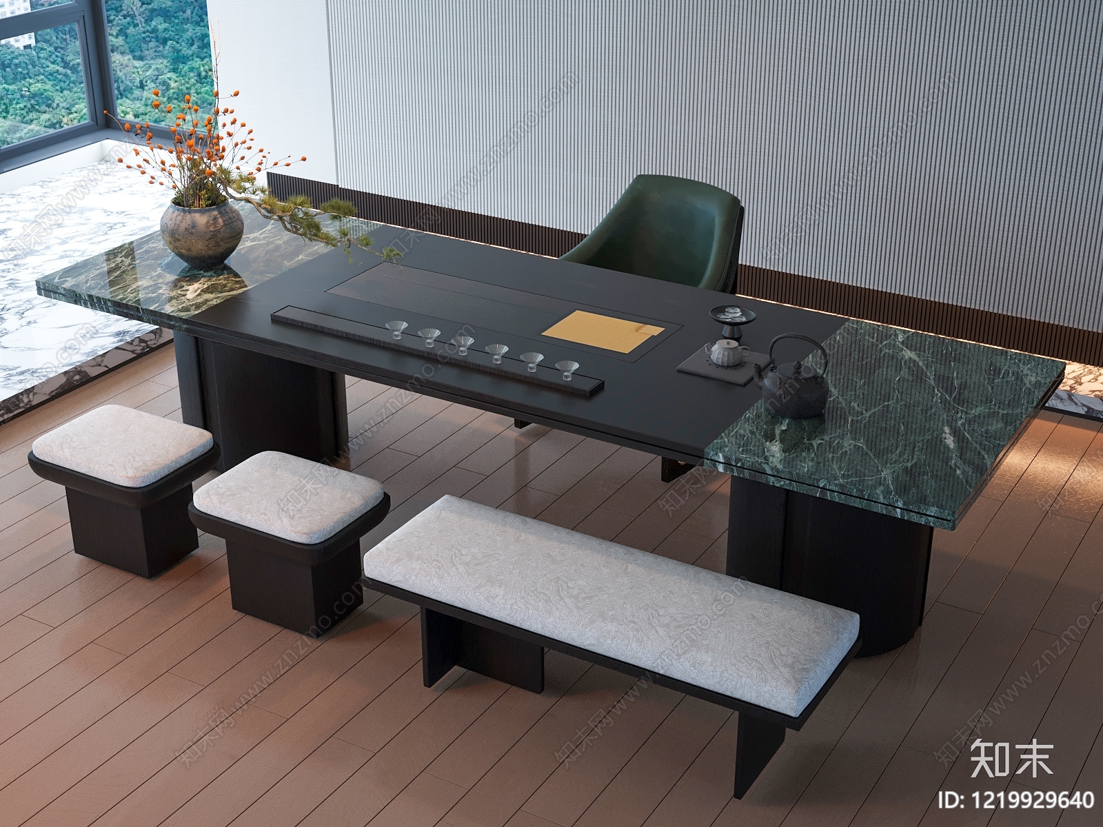新中式茶桌椅3D模型下载【ID:1219929640】