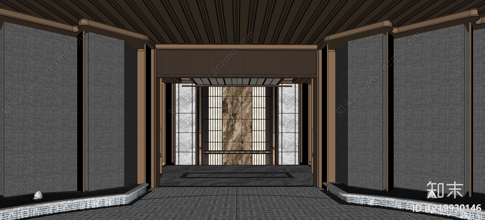 新中式入口大门SU模型下载【ID:1219930146】
