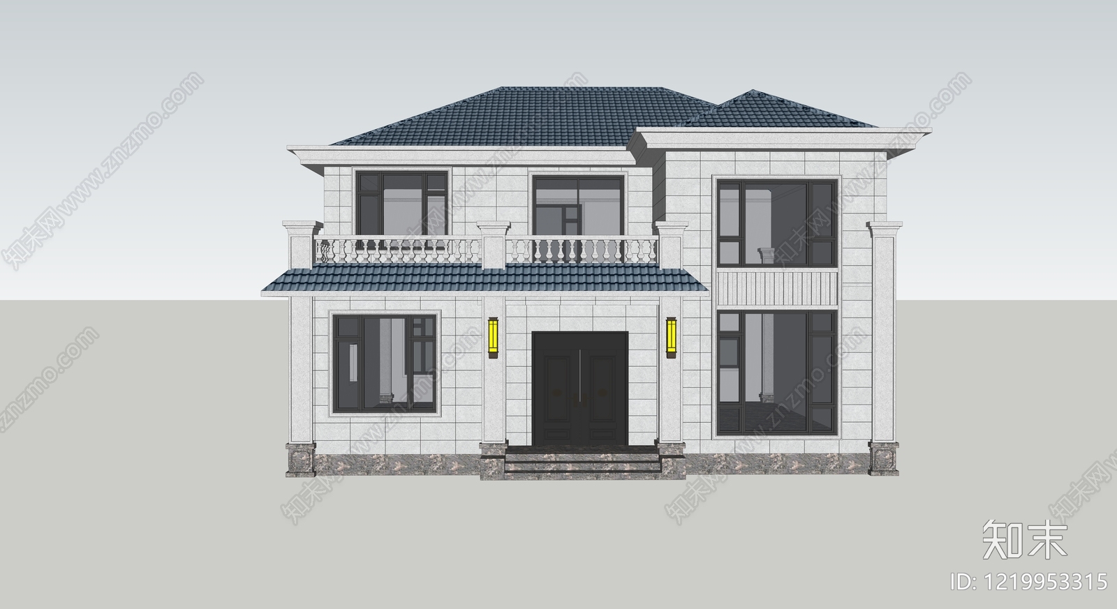 欧式独栋别墅SU模型下载【ID:1219953315】