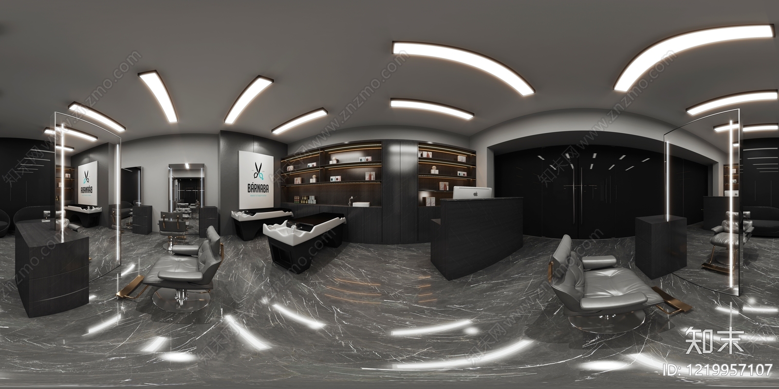 极简美发店3D模型渲染效果图