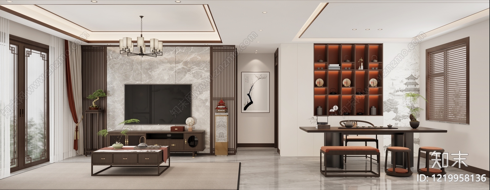 新中式别墅客厅3D模型下载【ID:1219958136】