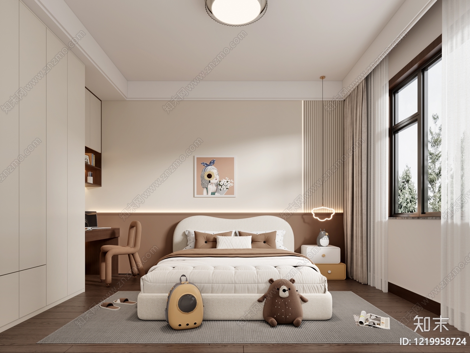奶油风通用儿童房3D模型下载【ID:1219958724】