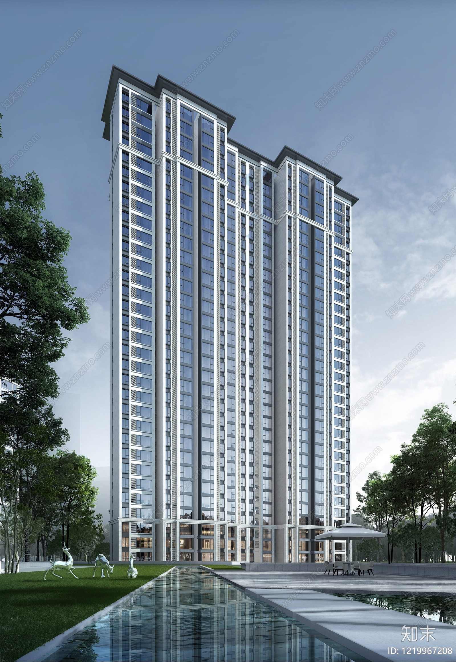 现代主义小高层住宅楼3D模型渲染效果图