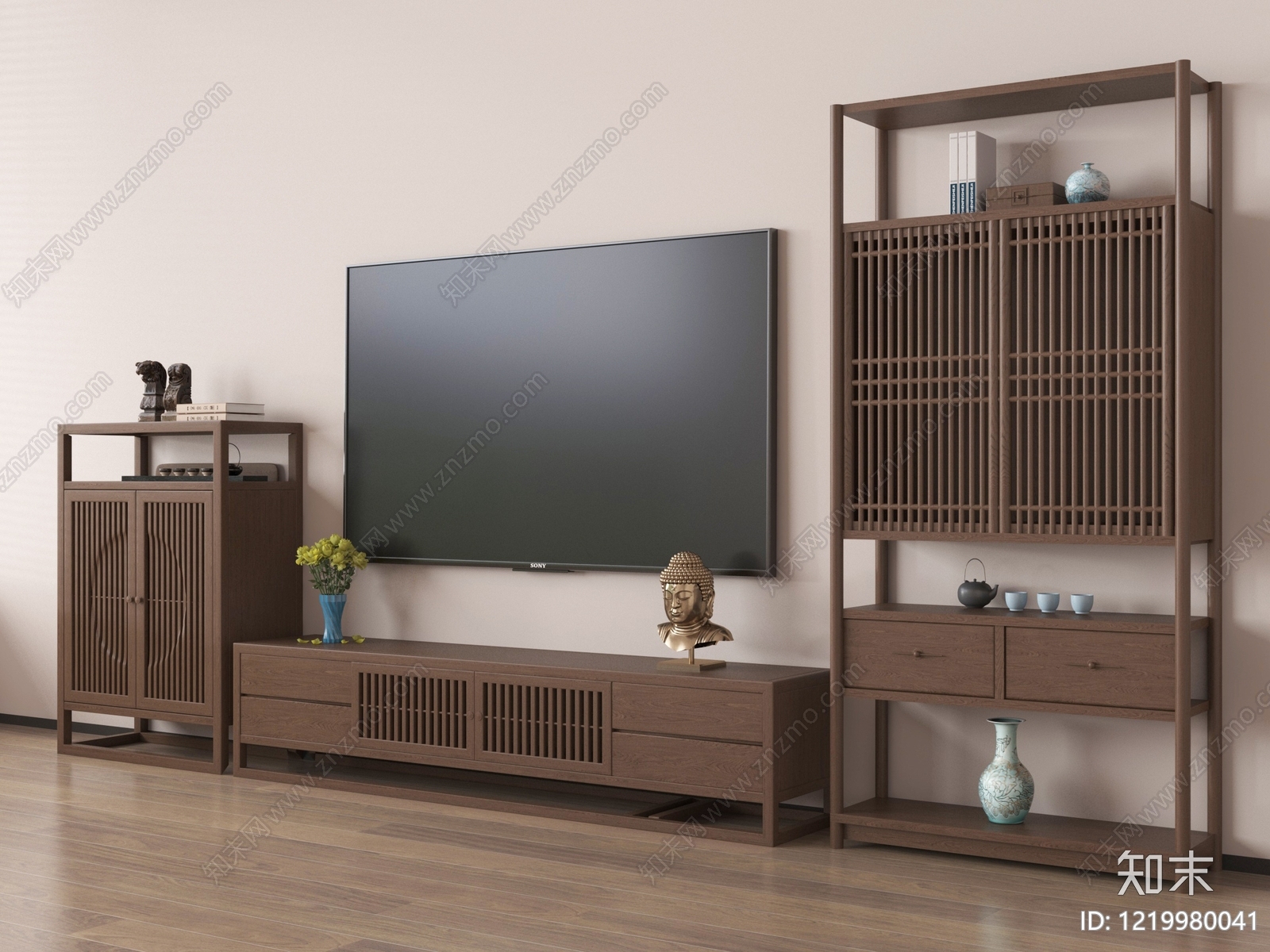 新中式电视柜3D模型下载【ID:1219980041】