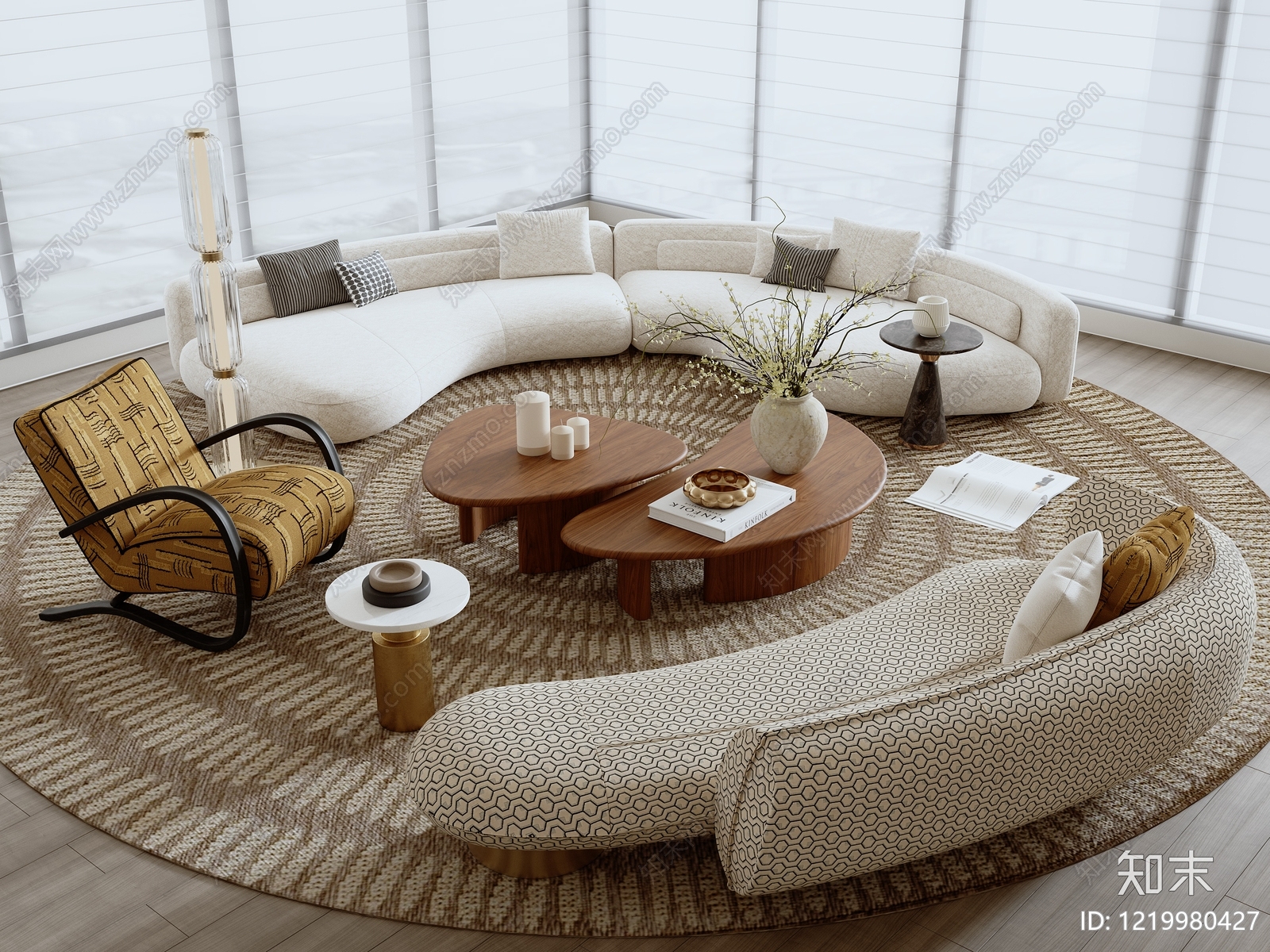 轻奢沙发组合3D模型渲染效果图