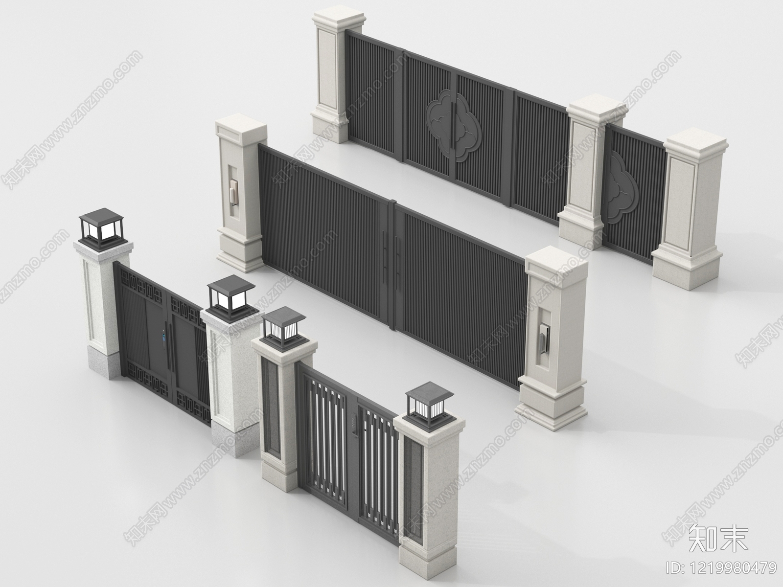 新中式大门3D模型渲染效果图