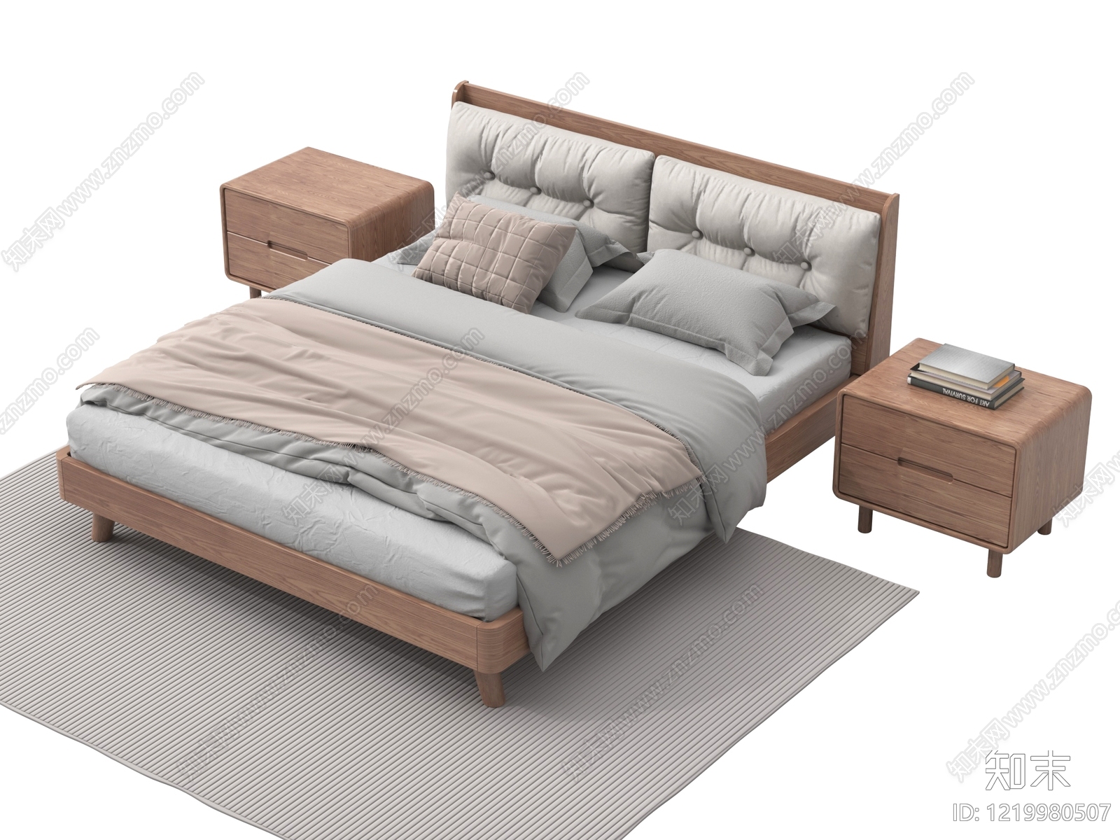 日式双人床3D模型下载【ID:1219980507】