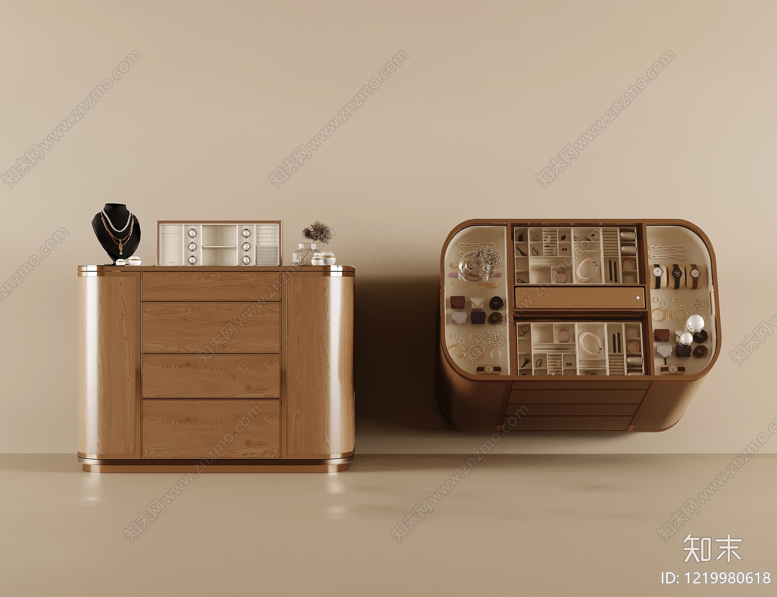 奶油风首饰柜3D模型渲染效果图