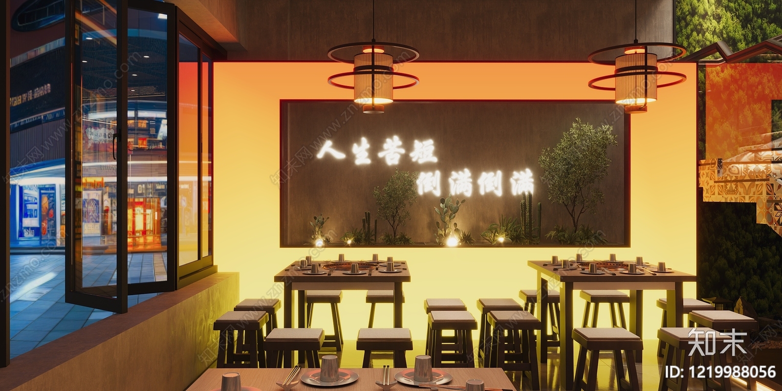 现代工业风烤肉店3D模型渲染效果图
