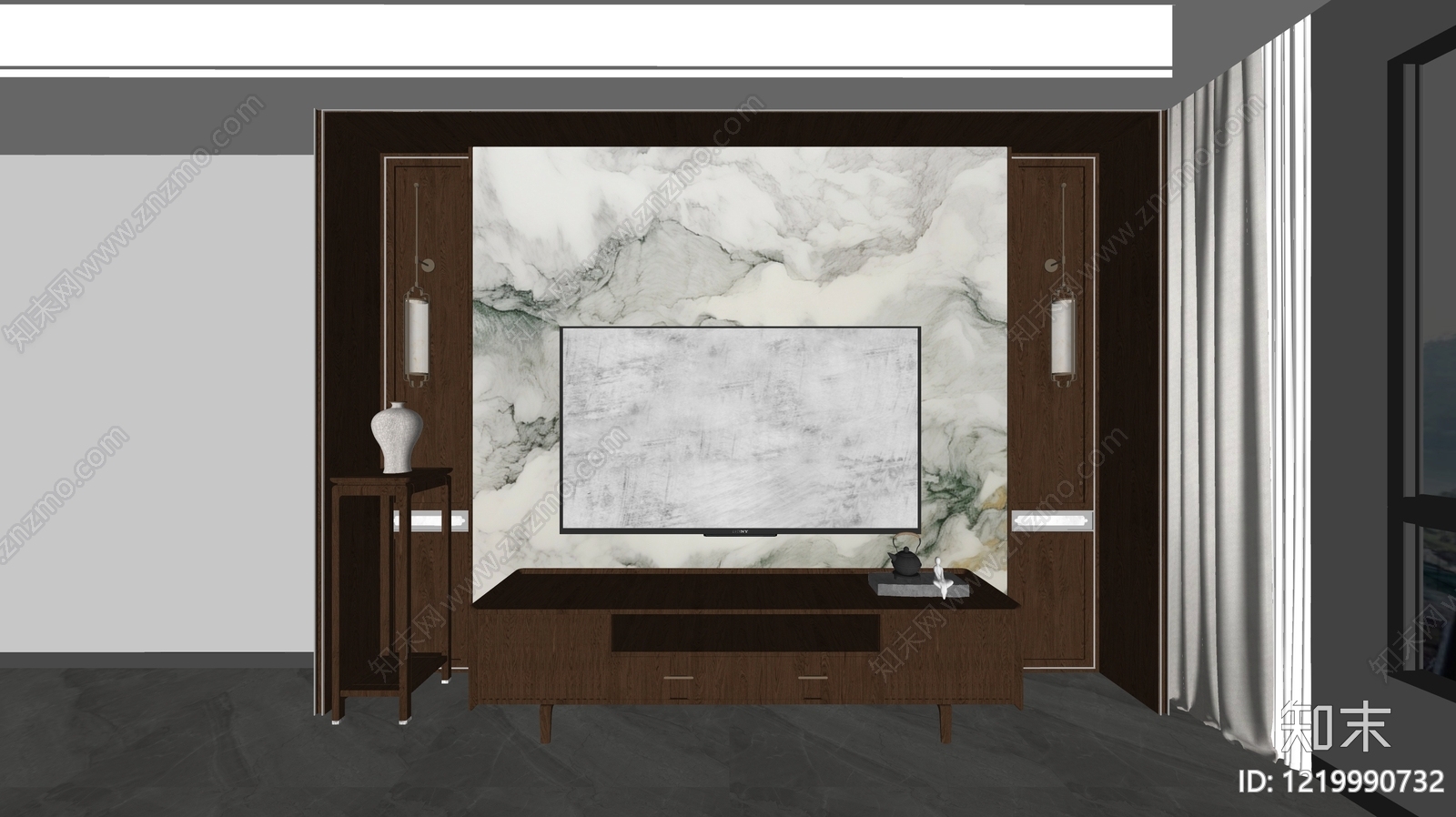 新中式家居客厅SU模型下载【ID:1219990732】