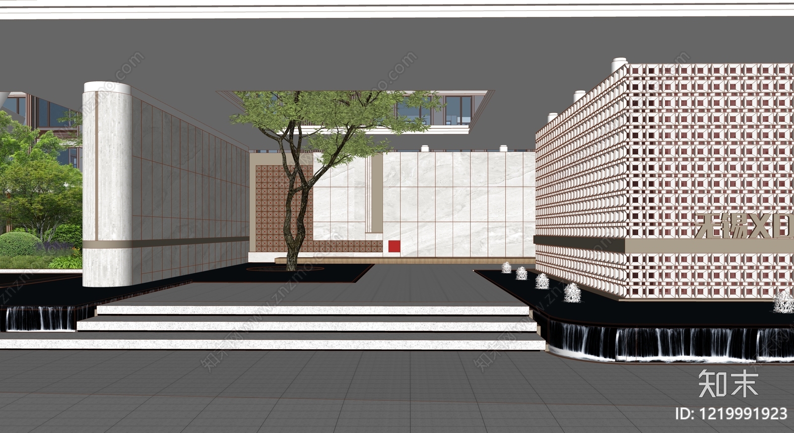 新中式售楼处建筑SU模型下载【ID:1219991923】