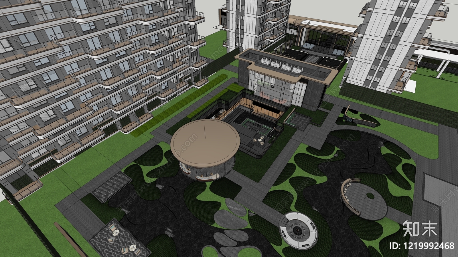 现代主义小区建筑SU模型下载【ID:1219992468】