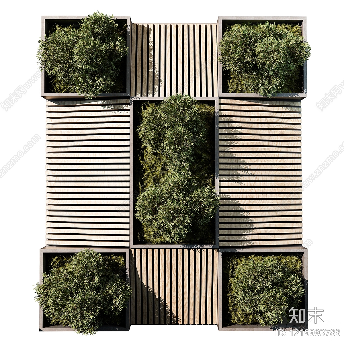极简主义绿植墙3D模型渲染效果图