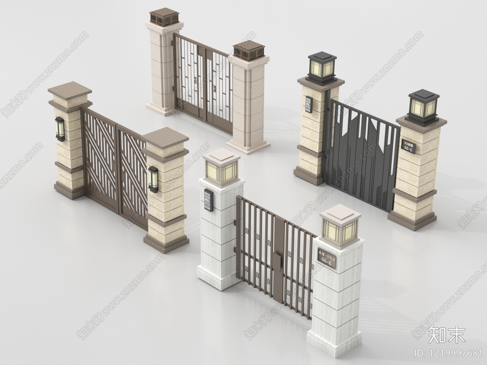 新中式大门3D模型渲染效果图