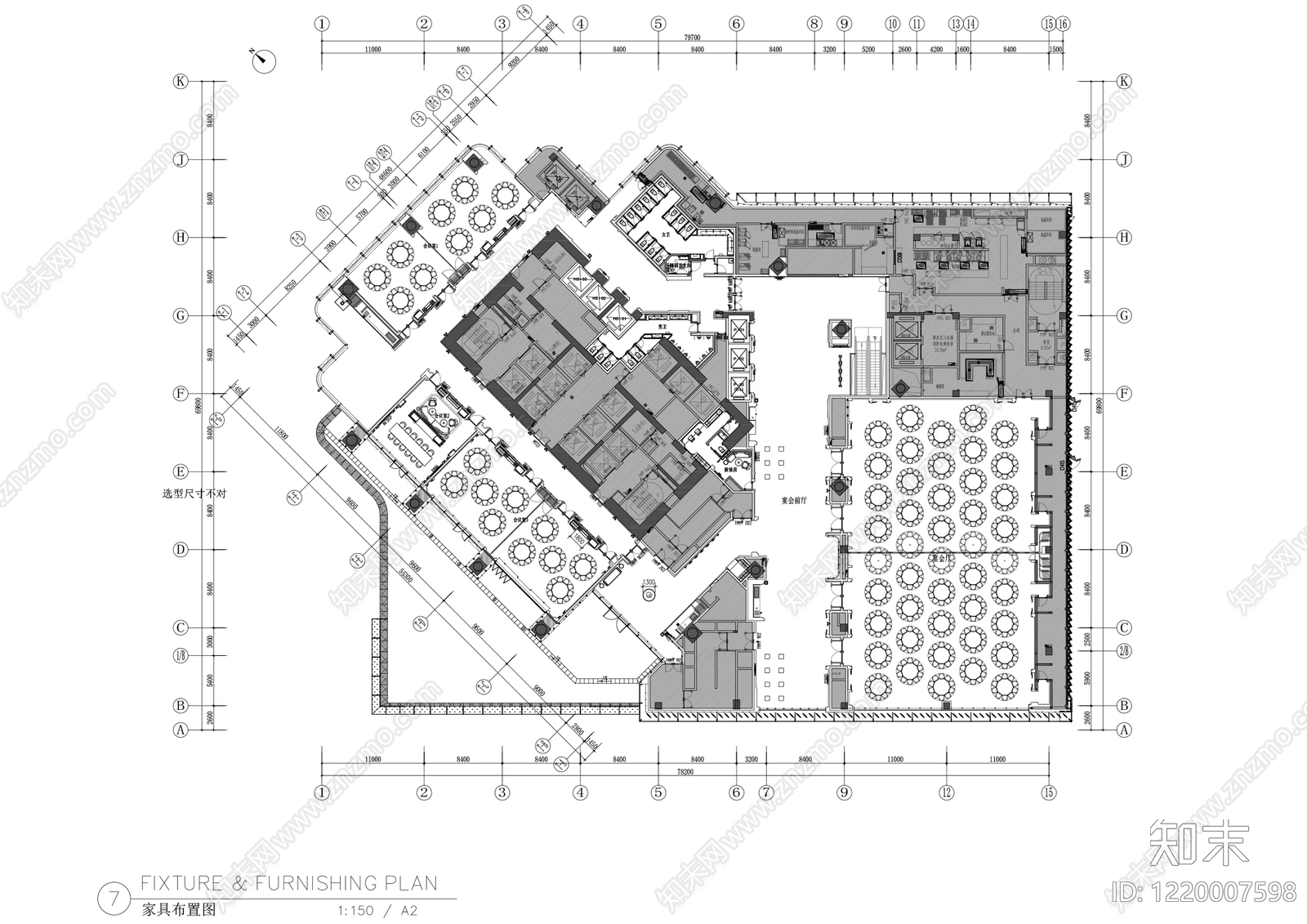 酒店公区cad施工图下载【ID:1220007598】