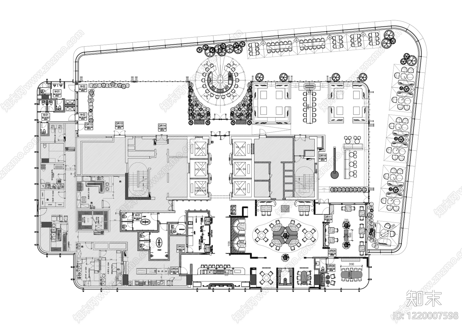 酒店公区cad施工图下载【ID:1220007598】