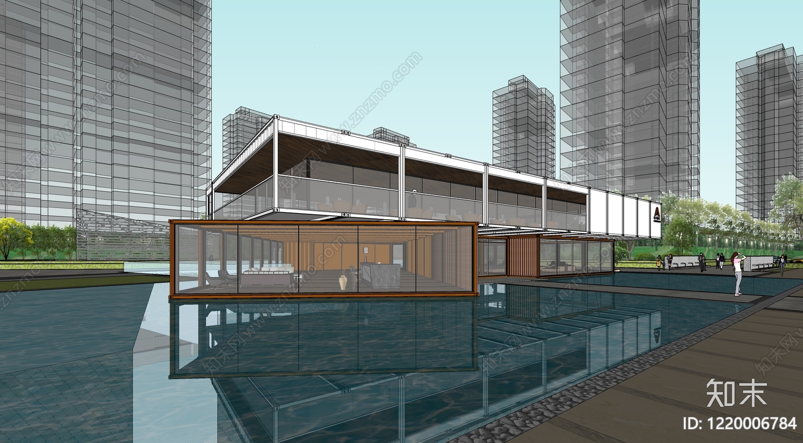 现代售楼处建筑SU模型下载【ID:1220006784】