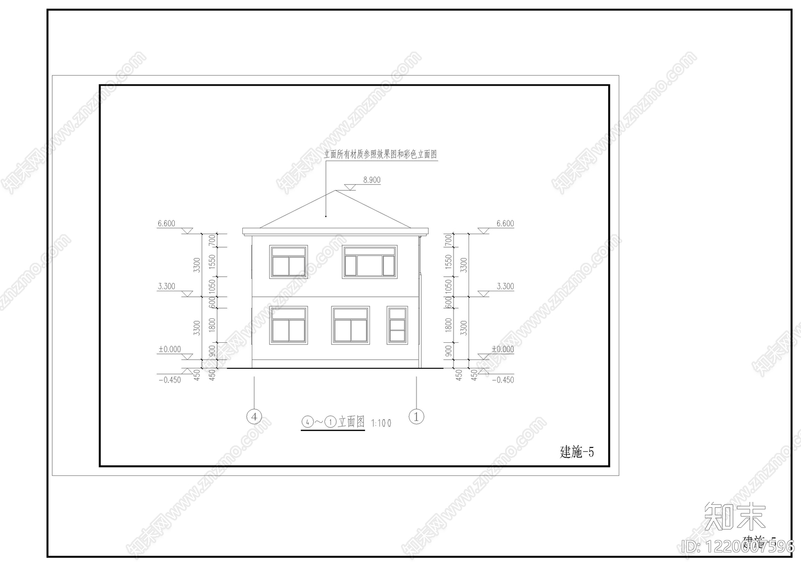 别墅建筑cad施工图下载【ID:1220007596】