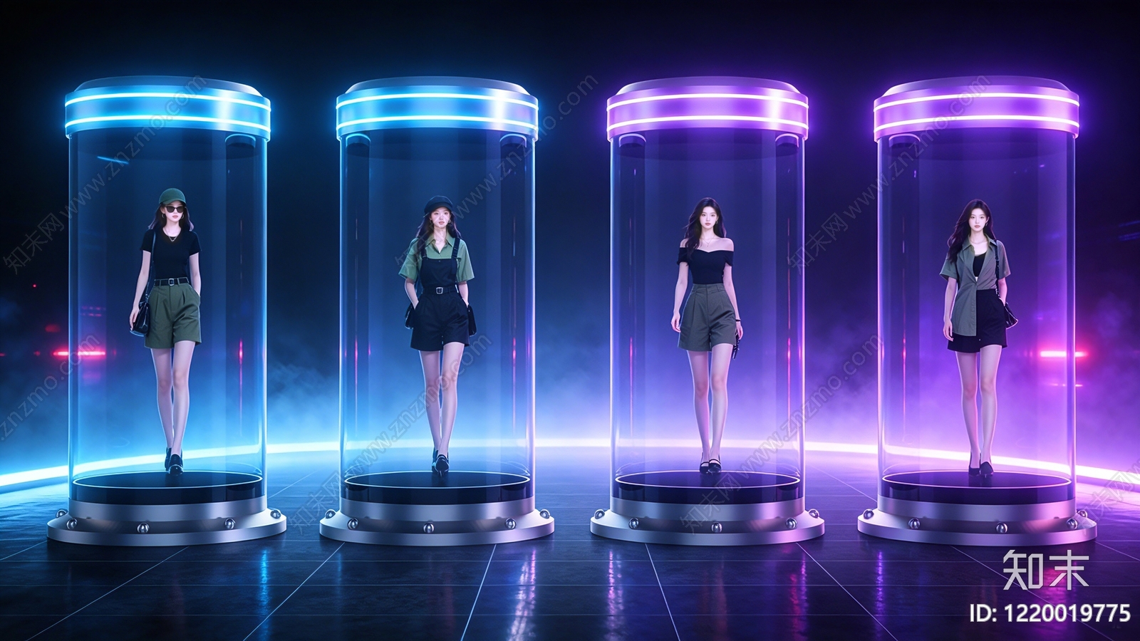 赛博朋克服装展台3D模型渲染效果图