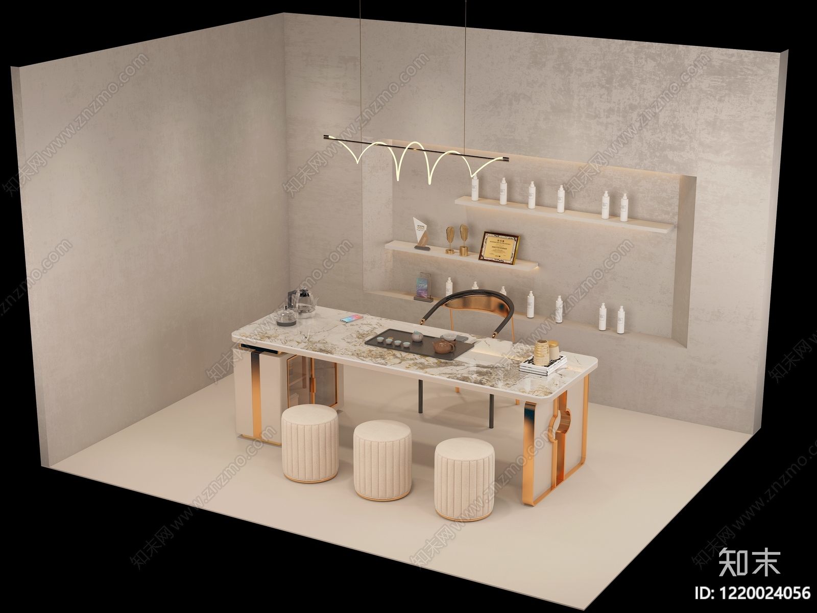 现代轻奢茶展厅3D模型渲染效果图