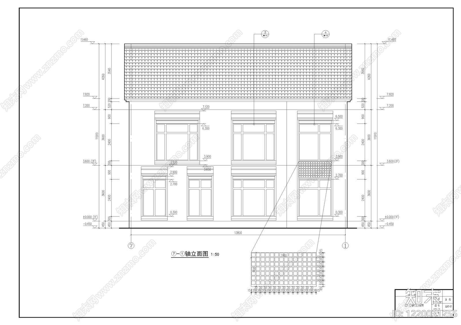 别墅建筑cad施工图下载【ID:1220031255】