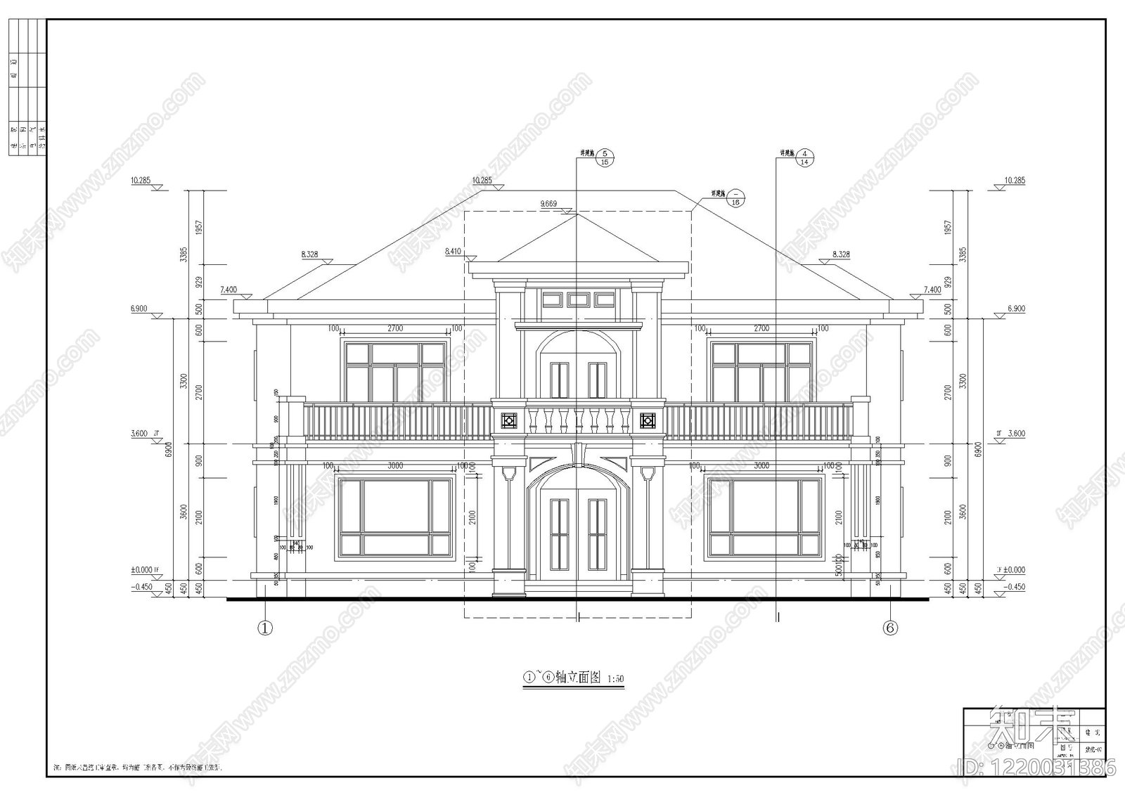 别墅建筑cad施工图下载【ID:1220031386】
