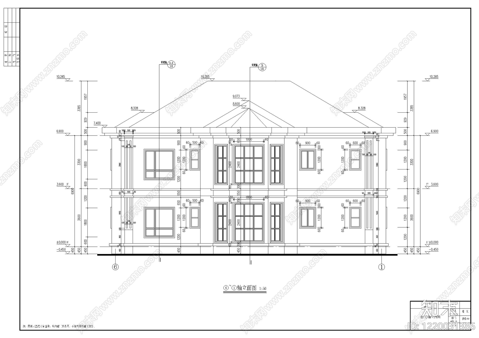 别墅建筑cad施工图下载【ID:1220031386】